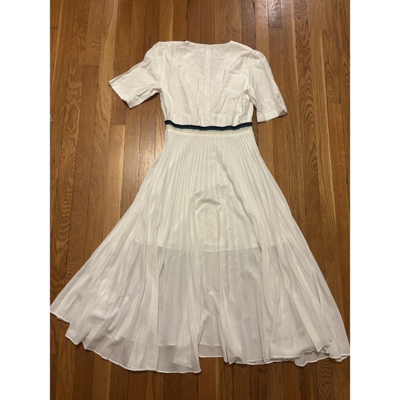 Sandro Paris Cruise Midi Dress Pleated Skirt A Line Button White Green Size 1 S - Picture 9 of 11